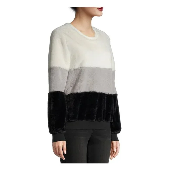No Boundaries Juniors' Fuzzy Color Blocked Black White Winter Pullover SZ Large - Picture 3 of 4